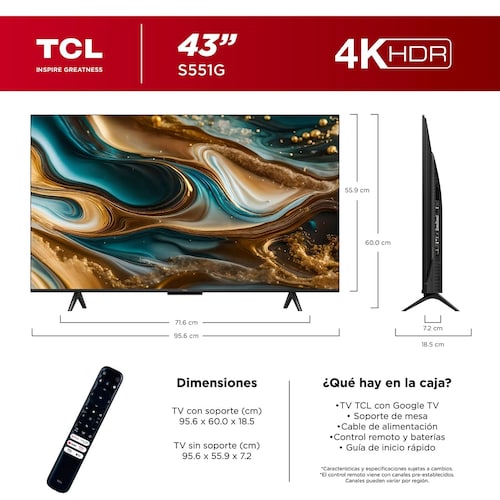 Pantalla Tcl 43 Pulgadas 4K Google Tv 43S551G