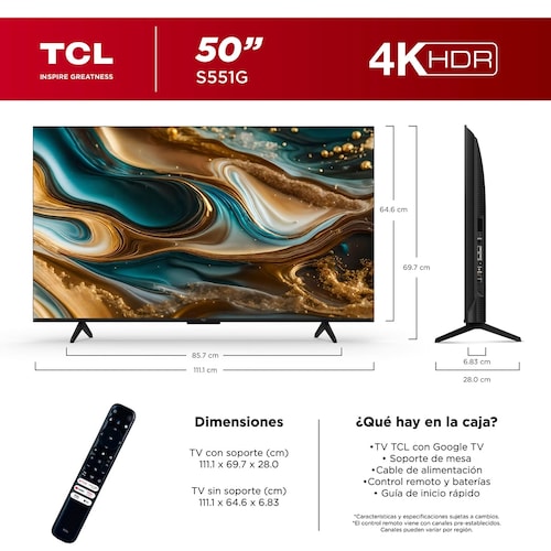 Pantalla Tcl 50 Pulgadas 4K Google Tv 50S551G