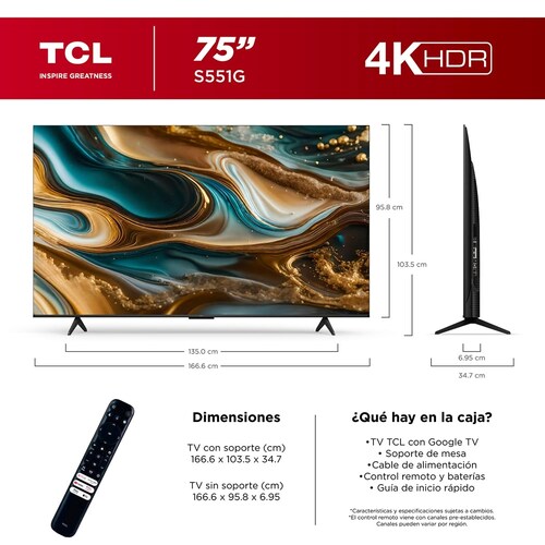 Pantalla Tcl 75 Pulgadas 4K Google Tv 75S551G