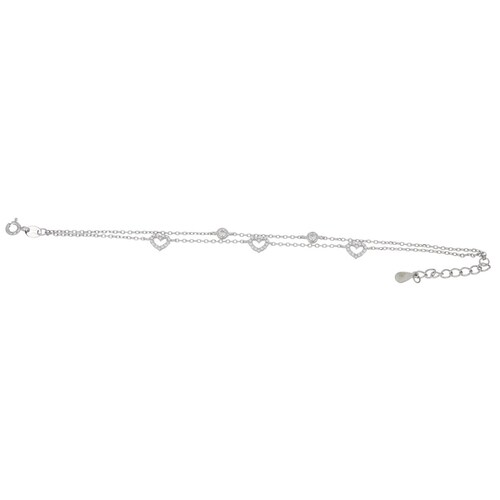 Pulsera Plata .925 Doble Cadena Corazones Circonita Farfalla Bonetti
