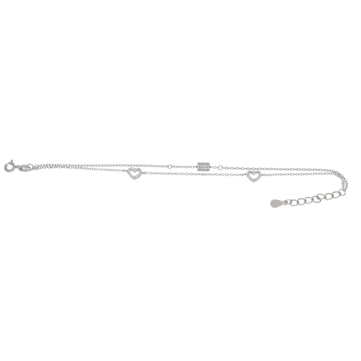 Pulsera Plata .925 Doble Cadena Corazones Circonita Farfalla Bonetti