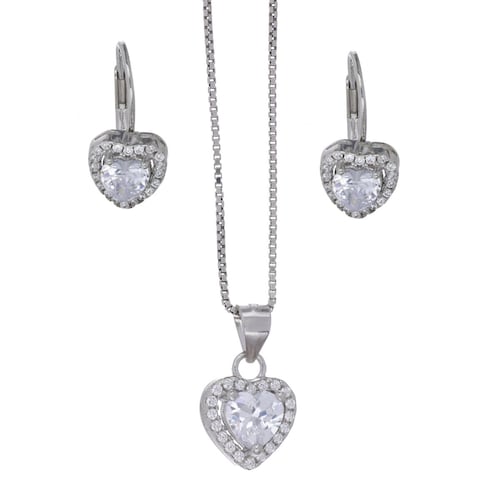 Set Arete+Dije Cadena Plata .925 Corazón con Circonita Farfalla Bonetti