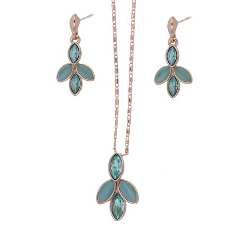 Juego de Arete+Dije con Cadena Hojas con Piedra Turquesa   Camilla