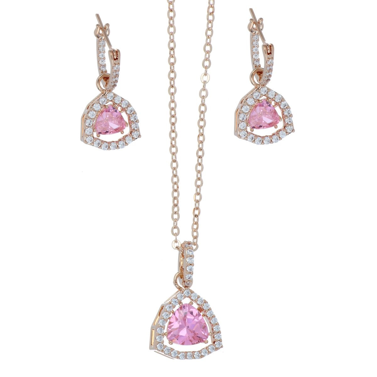 Set Aretes+Dije Cadena  con Circonita Rosa Acabado en Chapado Oro Rosa Farfalla Bonetti
