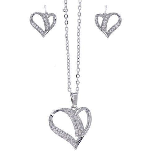 Set Aretes+Dije Cadena Corazón Acabado en Rodio Farfalla Bonetti