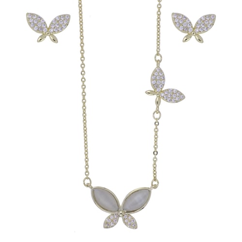 Set Aretes+Gargantilla Cadena Mariposa Acabado en Chapado Oro Farfalla Bonetti