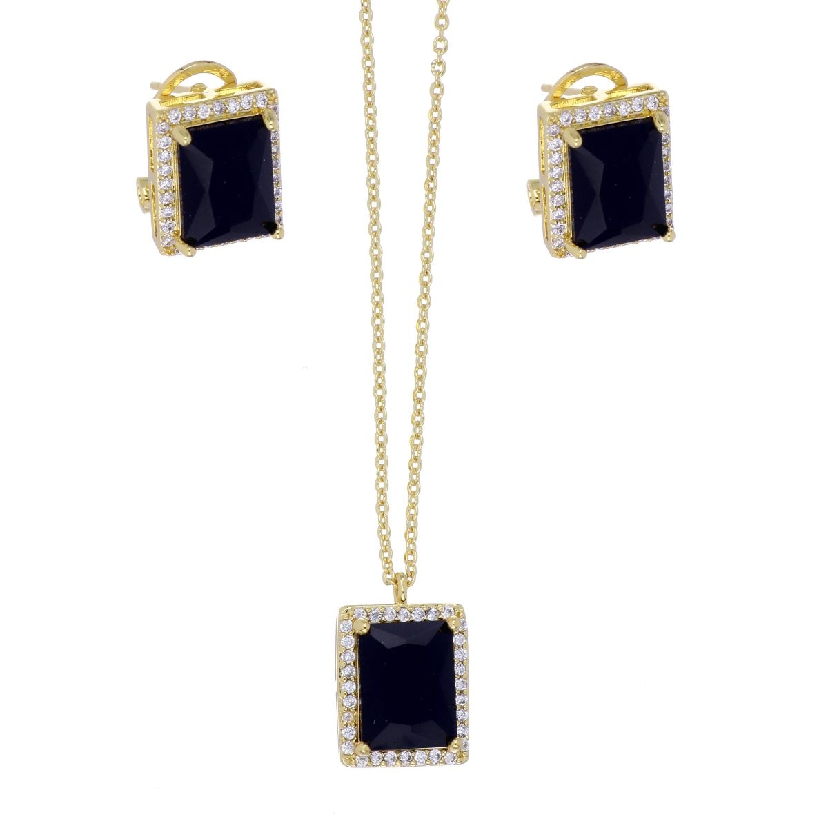 Set Aretes+Dije Cadena con Circonita Negra Acabado en Chapado Oro Farfalla Bonetti