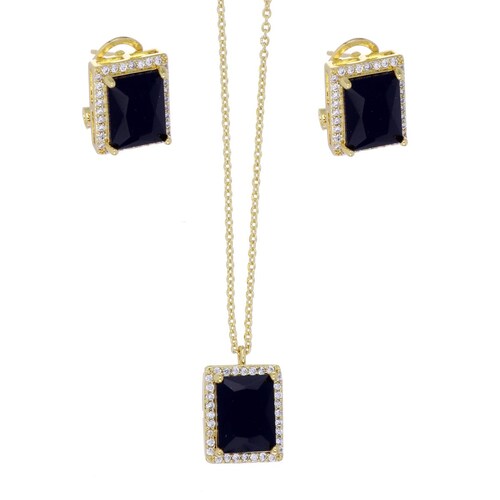 Set Aretes+Dije Cadena con Circonita Negra Acabado en Chapado Oro Farfalla Bonetti