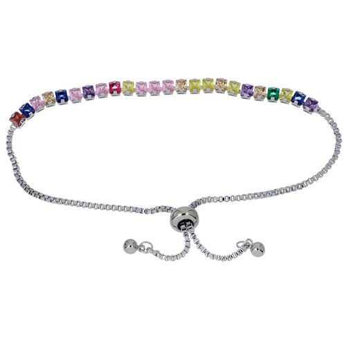 Pulsera Autoajustable con Circonita Multicolor Acabado en Rodio Farfalla Bonetti