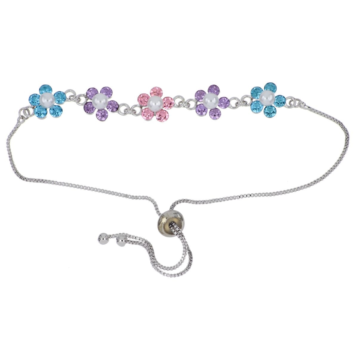 Pulsera Autoajustable Flores con Circonita Multicolor Acabado en Rodio Farfalla Bonetti
