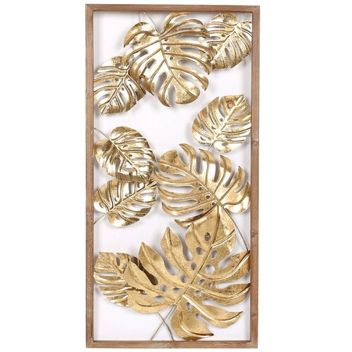 Decoración de Pared Marco Madera y Hojas Doradas Derecha Mideko