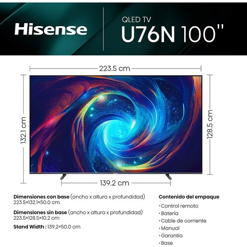 Pantalla Hisense 100 Pulgadas Google Tv 4K 100U76N