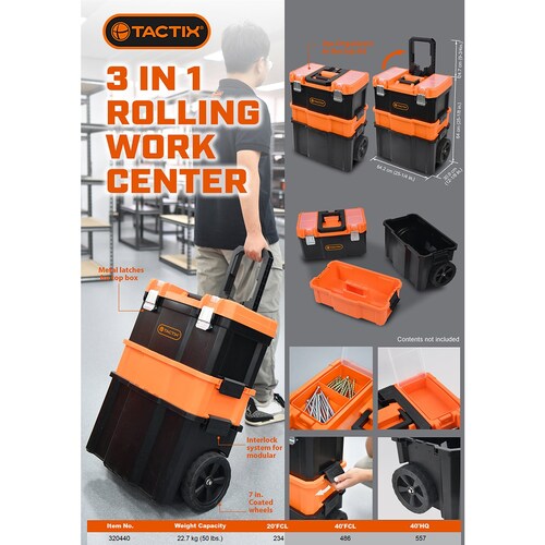 Juego de 3 Cajas de Herramientas Rodante Tactix
