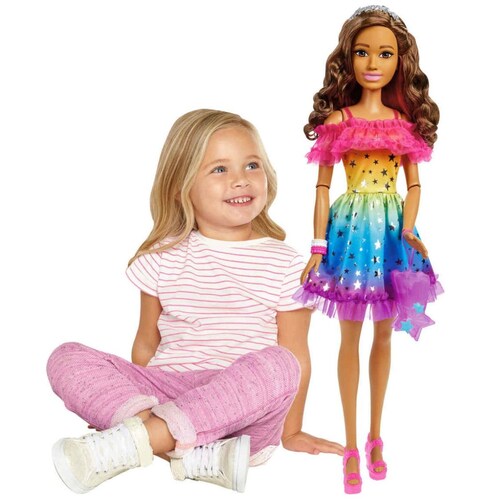 Muñeca Barbie Arcoíris Cabello Castaño Largo Mattel