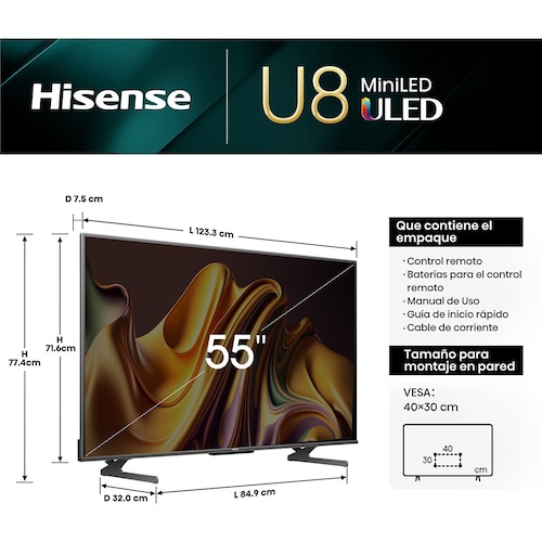 Pantalla Hisense 55 Pulgadas Miniled 4K 55U8N