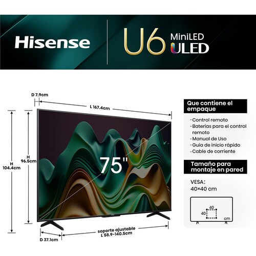 Pantalla Mini Led Hisense 75 Pulgadas Google Tv 75U6N