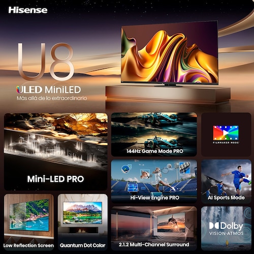 Pantalla Mini Led Hisense 65 Pulgadas Google Tv 65U8N + Barra de Sonido + Maleta