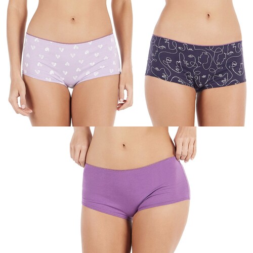 3P Bóxer Algodón Stretch para Mujer Tops & Bottoms