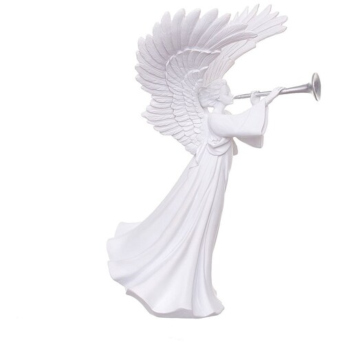 Angel Celeste con Trompeta de Resina Blanca 35Cm Gto