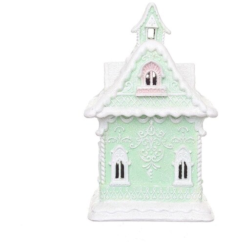 Casa de Jengibre Resina Verde Menta con Luz 34Cm Gto