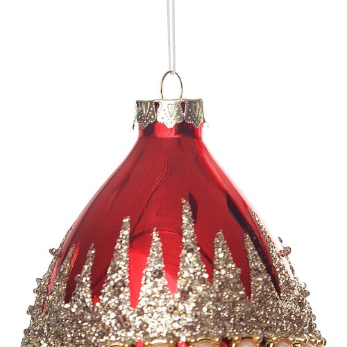Esfera de Cristal Roja con Pedreria Oro 10 Cm Kurts