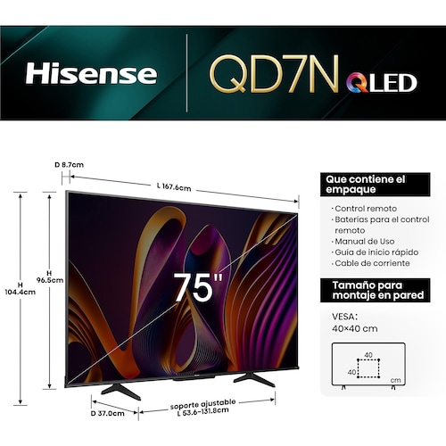 Pantalla Hisense 75 Pulgadas Qled 4K 75Qd7N