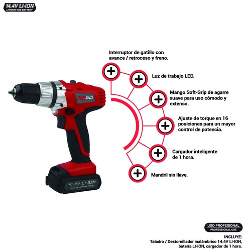 Taladro Destornillador Inalámbrico 14.4 V Li-Ion Promaker