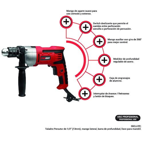 Taladro Percutor 1/2 ", (13Mm) 800W Promaker
