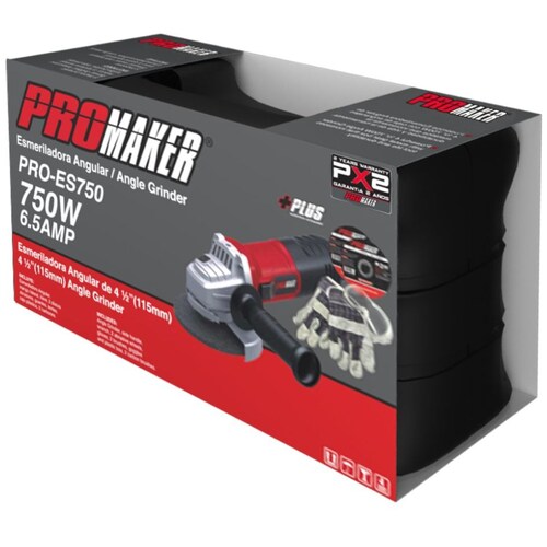 Esmeriladora Angular 4 1/2 Promaker 750W con Estuche Pro-Es750