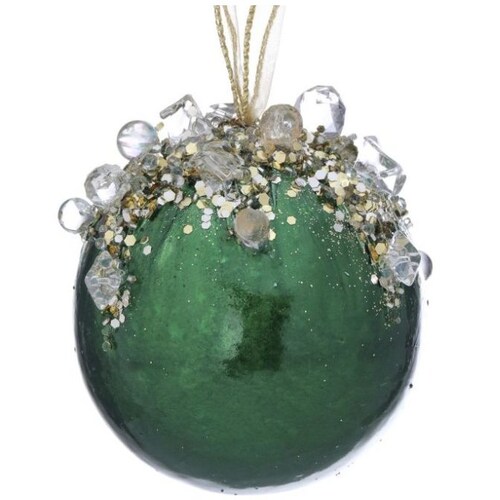 Esfera Verde con Pedrería y Diamantina  10 Cm Regency