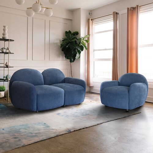 Sillón Individual Sin Brazos Verri Tela Azul Liz