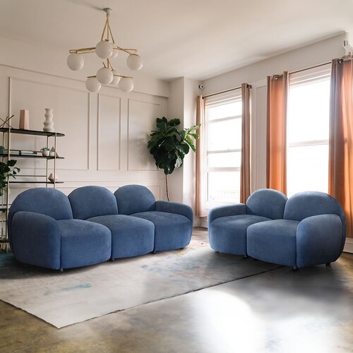 Sillón Individual Sin Brazos Verri Tela Azul Liz