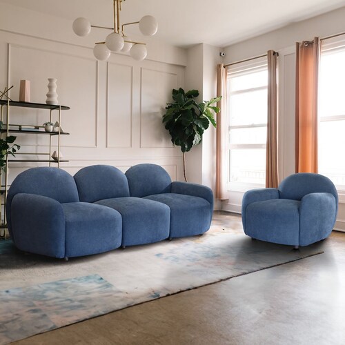 Sillón Individual Sin Brazos Verri Tela Azul Liz