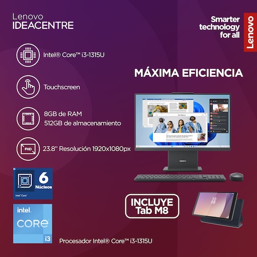 Bundle Desktop All In One Lenovo Ideacentre Intel Core I3 Touch 8 Gb Ram 512 Gb Ssd + Lenovo Tab M8 4Th Gen