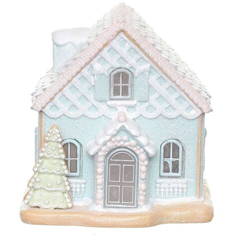 Casa de Jengibre Resina Azul Rosa Pastel Luz 20Cm Gto