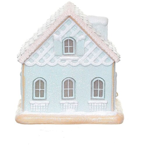 Casa de Jengibre Resina Azul Rosa Pastel Luz 20Cm Gto
