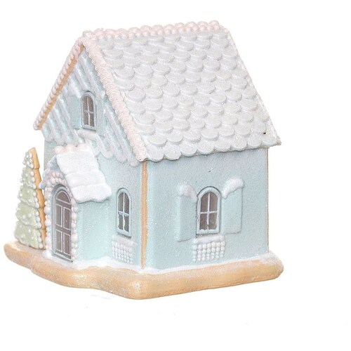 Casa de Jengibre Resina Azul Rosa Pastel Luz 20Cm Gto