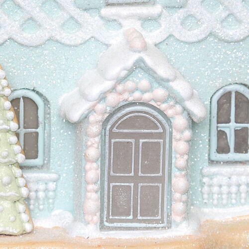Casa de Jengibre Resina Azul Rosa Pastel Luz 20Cm Gto