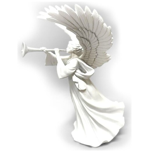 Angel Celeste con Trompeta de Resina Blanca 35Cm Gto