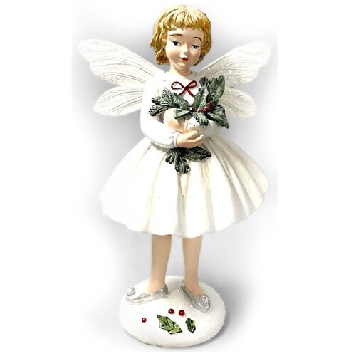 Hada con Ramo de Flores de Resina Blanca 18Cm Gto