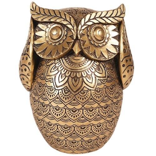 Home Nature Figura Decorativa Búho  No Oigo Acabado Dorado Poliresina