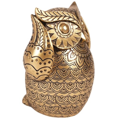 Home Nature Figura Decorativa Búho  No Oigo Acabado Dorado Poliresina