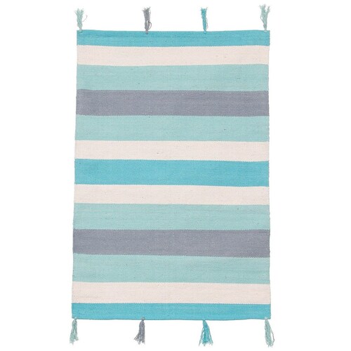 Tapete Artesanal 60X90 Franjas Azul Home & Details