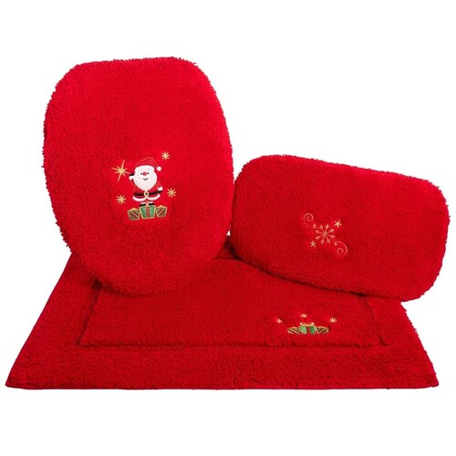 Juego Baño Santas Tree Rojo Navideño Raya