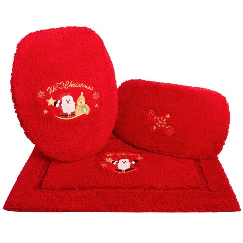 Juego Baño We Love Christmas Rojo Navideño Raya