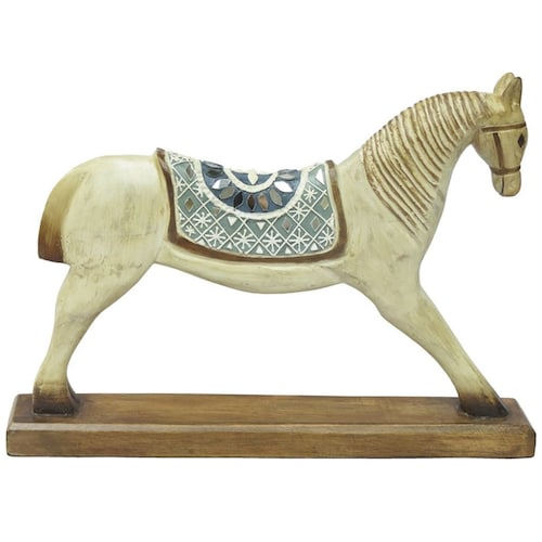 Caballo Tallado en Madera Nacarado Azul - Blanco Vintage Home