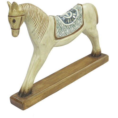 Caballo Tallado en Madera Nacarado Azul - Blanco Vintage Home