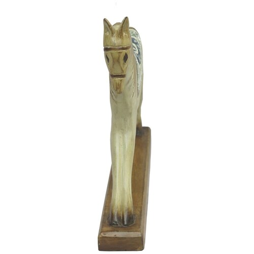 Caballo Tallado en Madera Nacarado Azul - Blanco Vintage Home