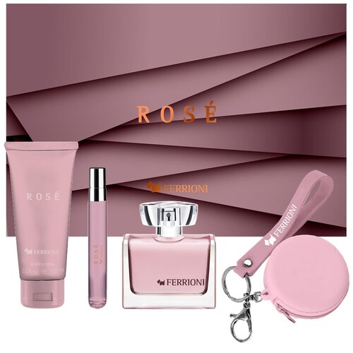 Set Ferrioni Rosa©  100 Ml + Body Shampoo 100 Ml + 10 Ml + Monedero para Mujer