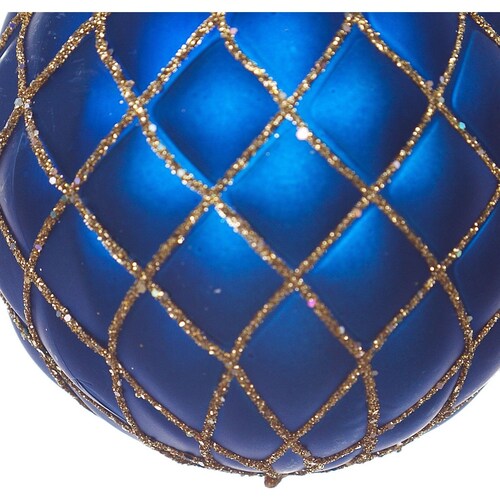 Esfera Capitonada Azul Rayas Oro 10 Cm  Regency